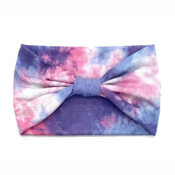 Boho Wide Knotted Headband/Hair Scarf (Pink & Purple Tie-Dye) Stretchy - Picture 2 of 2